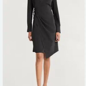 Luxely Black Asymmetrical Sheath Dress with Cuffed Long Sleeves S